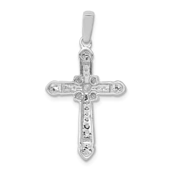 Rhodium Over 14K White Gold 1/6ct. Diamond Filigree Cross Pendant