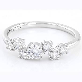 Round Moissanite Ring In Platinum-Enhanced Sterling Silver