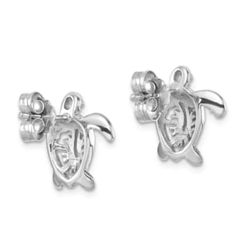 Rhodium Over Sterling Silver Polished Flower Back Turtle Post Earrings