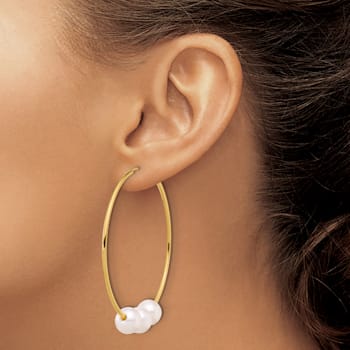 14K Yellow Gold 8-9mm Round White Freshwater Cultured Pearl Infinity
Hoop Earrings
