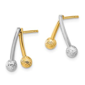 14K Two-tone Gold Polished and Textured Dangle Earrings