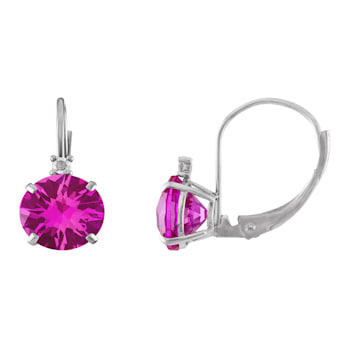 10K White Gold Lab Created Pink Sapphire and Diamond Round Leverback
Earrings 2.53ctw