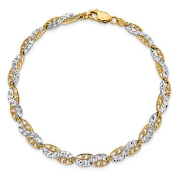 14k Yellow Gold and Rhodium Over 14k Yellow Gold Diamond-Cut Filigree
Link Bracelet