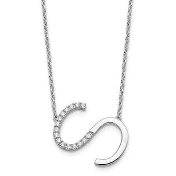 Rhodium Over 14k White Gold Sideways Diamond Initial S Pendant Cable
Link 18 Inch Necklace