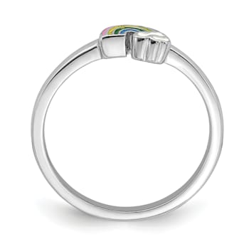 Rhodium Over Sterling Silver Multi-color Enameled Rainbow Children's Ring