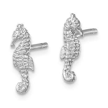 Rhodium Over Sterling Silver Polished Seahorse Post Earrings