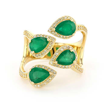 Emerald and Diamond 14K Yellow Gold Over Sterling Silver Ring 3.18ctw