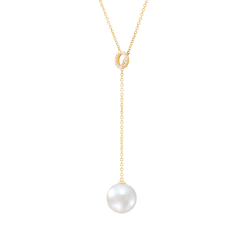13mm Round Freshwater Pearl with 0.10ctw Diamond 14K Yellow Gold Lariat Necklace