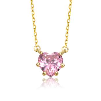 Pink CZ Heart Solitaire Pendant In 14K Gold Over Brass