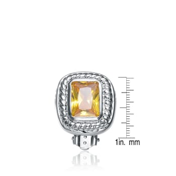 Citrine Color CZ Square Stud Earrings In Sterling Silver