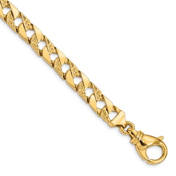 10k Yellow Gold 7.5mm Hand Polished and Textured Fancy Link Bracelet