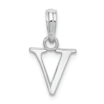 Sterling Silver Polished Block Initial -V- Pendant