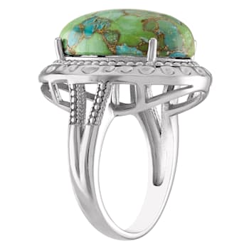 Sterling Silver Oval Copper Green Turquoise Ring 8.ctw