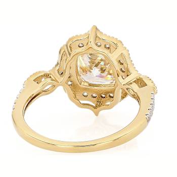 Diamond Simulant And White Zircon Ring In 18K Gold Over Sterling Silver 3.37ctw