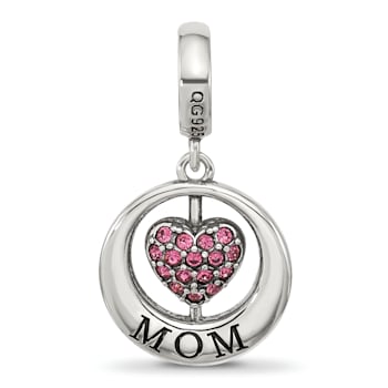 Sterling Silver Enameled Mom and Pink Crystal Heart Bead