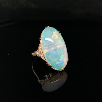 Ethiopian Opal Oval Cabochon and Round Diamond 14K Yellow Gold Ring, 13.08ctw