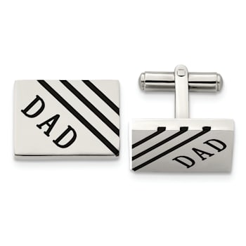 Stainless Steel Polished Black Enameled Dad Rectangle Cufflinks