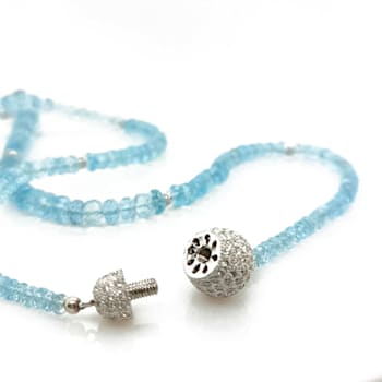 118.00 Ctw Aquamarine and 0.25 Ctw White Diamond Necklace in 18K WG