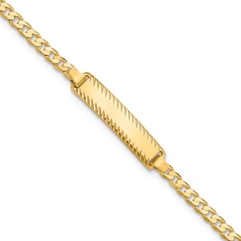 14k Yellow Gold Curb Link Diamond-Cut ID Bracelet