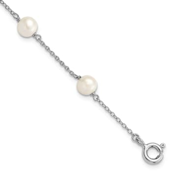 Rhodium Over Sterling Silver Polished 5-5.5mm FWC Pearl Children's Bracelet