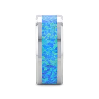 QUASAR Tungsten Wedding Band with Blue Green Opal Inlay 10mm