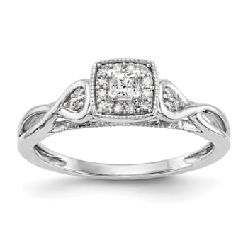 Rhodium Over 14K White Gold Lab Grown Diamond Complete Engagement Ring 0.204ctw
