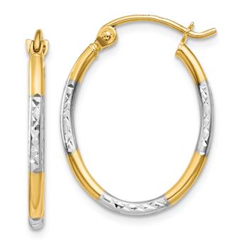14k Yellow Gold and Rhodium Over 14k Yellow Gold 13/16" Diamond-Cut
Oval Hoop Earrings