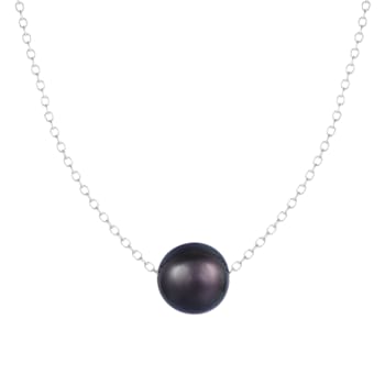 9.5-10.5mm Black Cultured Freshwater Pearl Sterling Silver Necklace