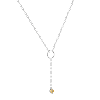 Round Citrine Rhodium Over Sterling Silver Dainty Necklace