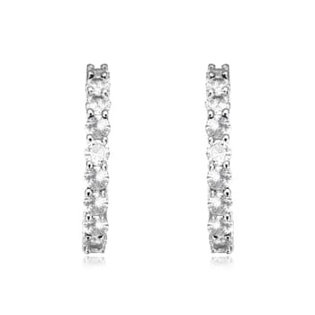 Clear Cubic Zirconia, Rhodium Over Brass Base Inside Out Hoop Earrings  6.9ctw
