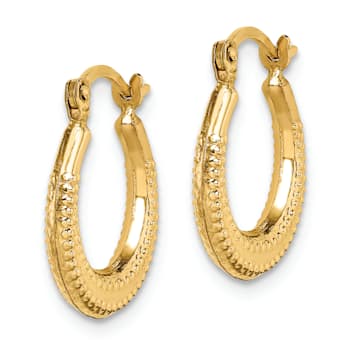 14K Yellow Gold Textured Hoop Earrings