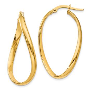 14k Yellow Gold 11/16" Twisted Oval Hoop Earrings