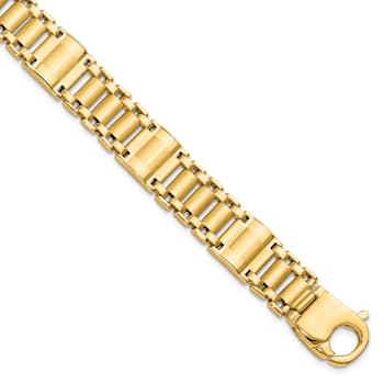 14K Yellow Gold Satin and Polished Men's Link Bracelet