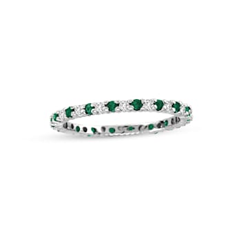 0.55ctw Emerald and Diamond Eternity Band Ring in 14k White Gold