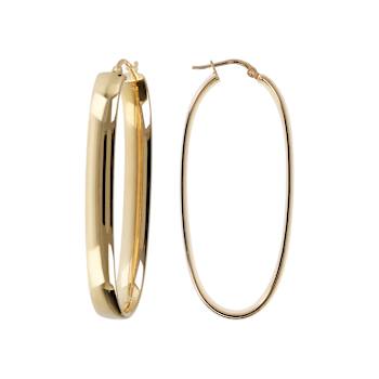 18K Yellow Gold Over Sterling Silver Elongated Oval 2" Hoop Earrings