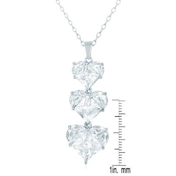 Heart Shape CZ Three-Stone Pendant In Sterling Silver