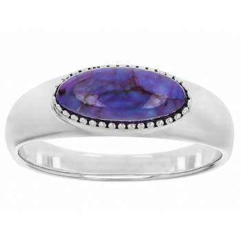 Purple Turquoise East-West Solitaire Ring In Oxidized Sterling Silver