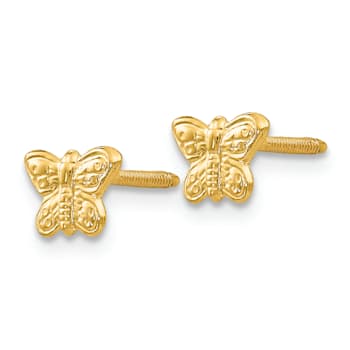14K Yellow Gold Polished Butterfly Screwback Earrings