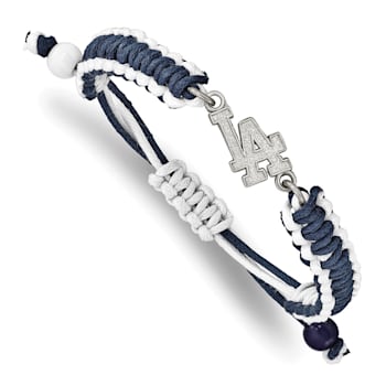 Stainless Steel MLB LogoArt Los Angeles Dodgers Adjust. Cord Bracelet