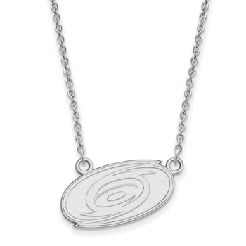 Rhodium Over Sterling Silver NHL LogoArt Carolina Hurricanes Necklace