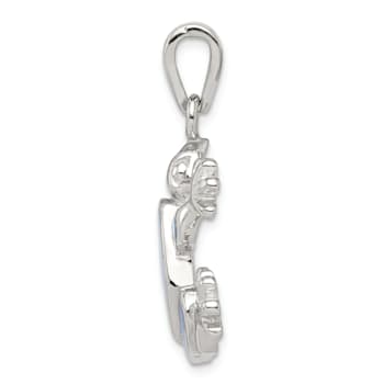 Rhodium Over Sterling Silver Blue Inlay Lab Created Opal Frog Pendant