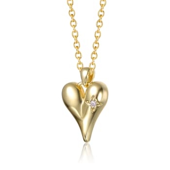 CZ Heart Pendant Necklace In 14K Gold Over Brass