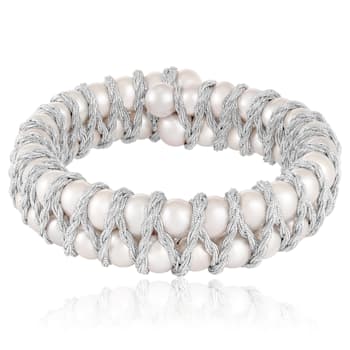 7-8mm White Cultured Freshwater Pearl Silver  Bracelet