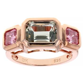 Prasiolite And Pink Lab-Created Moissanite Ring In 18K Rose Gold Over
Sterling Silver 2.98ctw