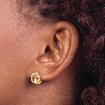 14k Yellow Gold Polished Cubic Zirconia 7/16" Circle Hoop Earrings