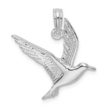 Rhodium Over Sterling Silver Polished Flying Seagull Pendant