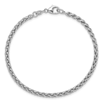 Rhodium Over Sterling Silver 3.0mm Wheat 7.5 Inch Bracelet