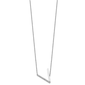 Rhodium Over 14k White Gold Sideways Diamond Initial V Pendant Cable
Link 18 Inch Necklace