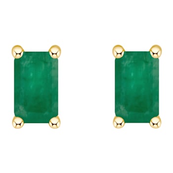 5x3mm Emerald Cut Emerald 14k Yellow Gold Stud Earrings