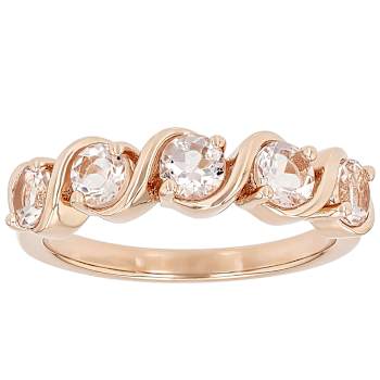Morganite Round Station Band Ring In 18K Rose Gold Over Sterling Silver 0.94ctw